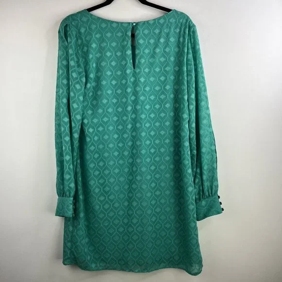 Maurices Womens Sz Large Green Diamond Textured Slit Long Sleeve Knee Length - Picture 2 of 6